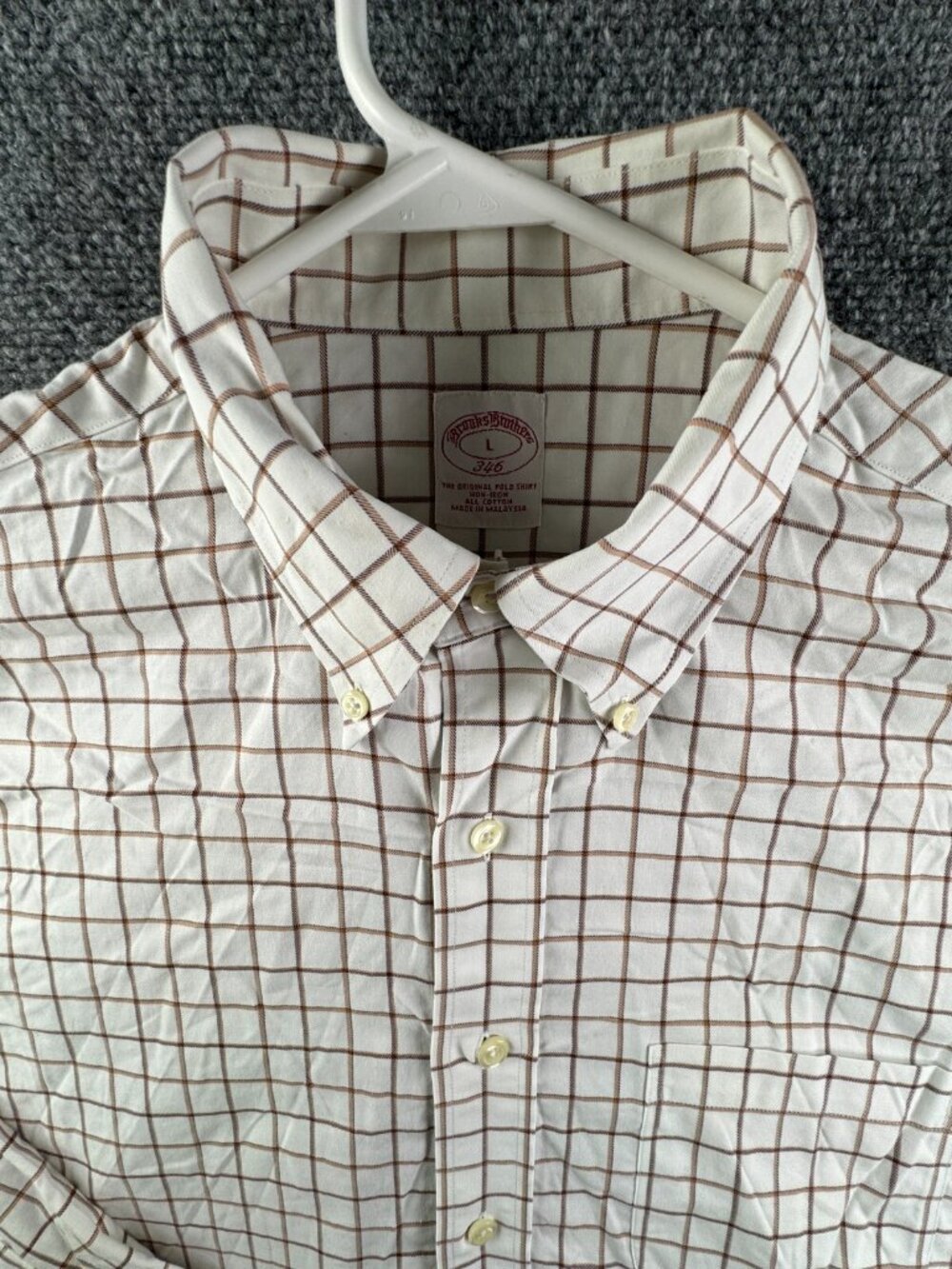 Brooks Brothers Cotton Long Sleeve Button Up Shirt Large Brown Check Non Iron
